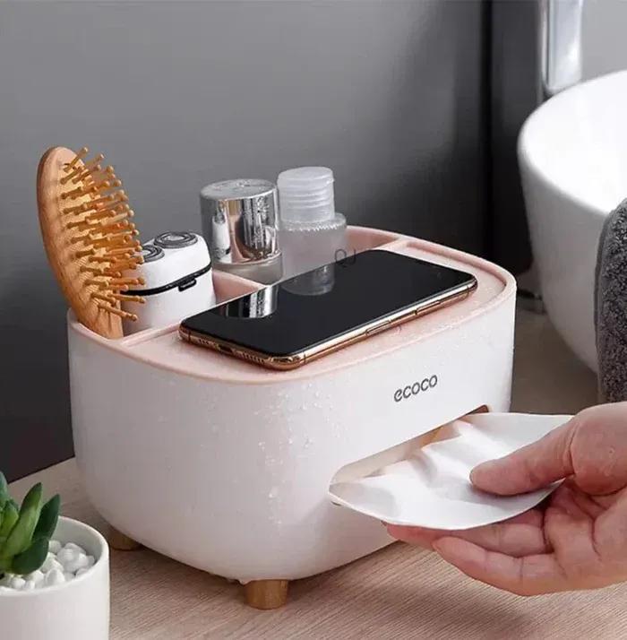 Multi-Functional Tissue Box Holder & Desk Storage Organizer