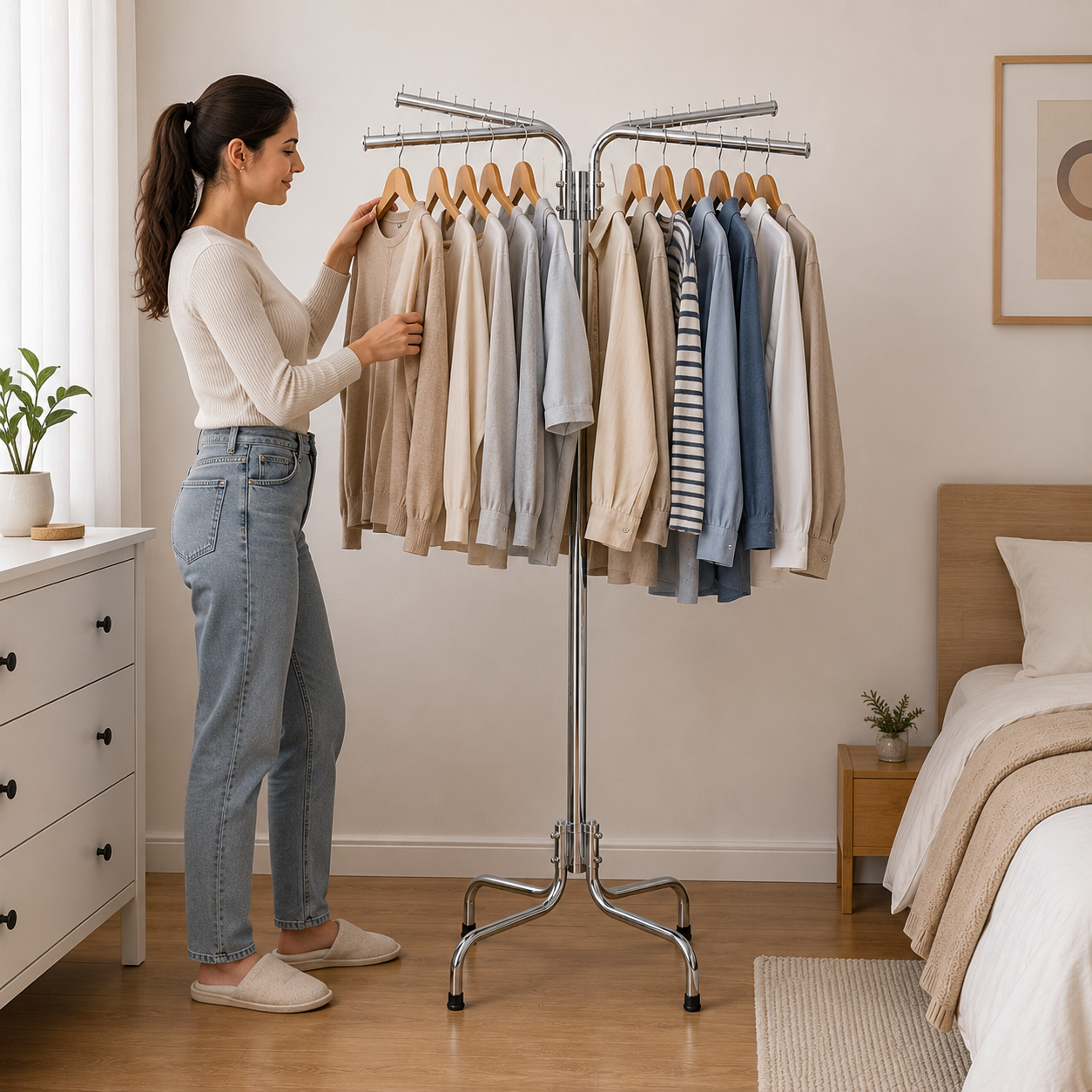 Adjustable 48-Hanger Heavy Duty Clothes Rack Stand | Freestanding Garment Organizer for Bedroom & Laundry Room