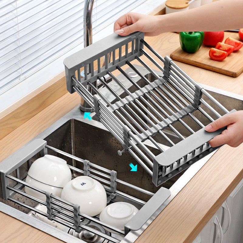 Adjustable Stainless Steel Sink Dish Drying Rack Basket